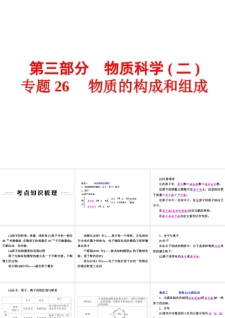 【中考备战策略】2015年中考科学总复习 专题26 物质的构成和组成（考点知识梳理+中考典例精析+考点训练）课件 浙教版