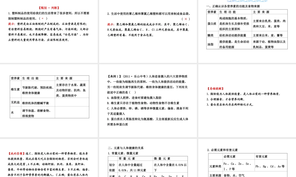 【全程复习方略】2013版中考化学 第十二单元化学与生活（含中考示例）课件 新人教版