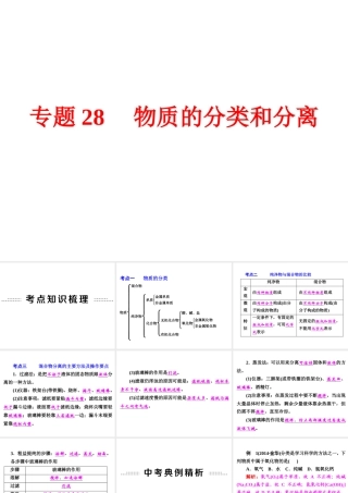 【中考备战策略】2015年中考科学总复习 专题28 物质的分类和分离（考点知识梳理+中考典例精析+考点训练）课件 浙教版