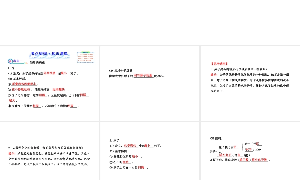 【全程复习方略】2013版中考化学 第四单元  第1课时物质的组成与构成课件 新人教版
