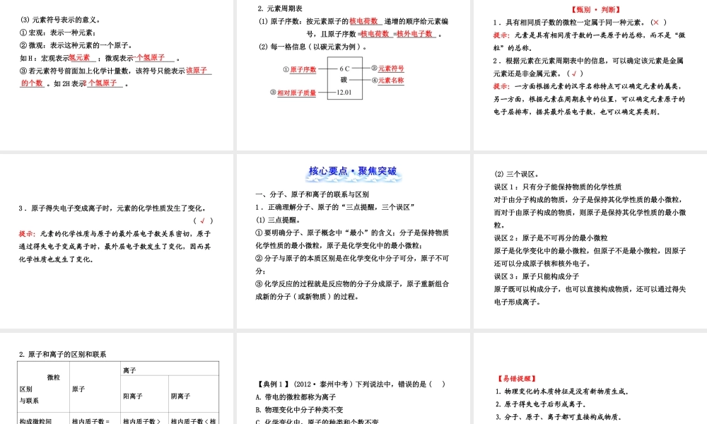 【全程复习方略】2013版中考化学 第四单元  第1课时物质的组成与构成课件 新人教版