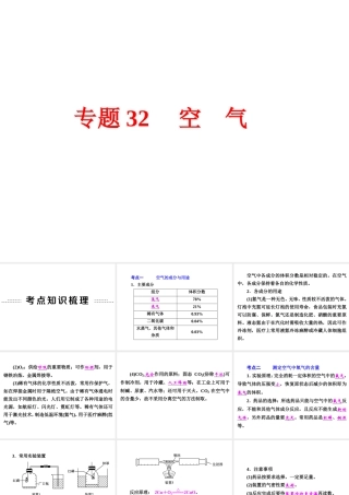 【中考备战策略】2015年中考科学总复习 专题32 空 气（考点知识梳理+中考典例精析+考点训练）课件 浙教版