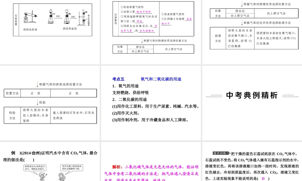 【中考备战策略】2015年中考科学总复习 专题33 氧气和二氧化碳（考点知识梳理+中考典例精析+考点训练）课件 浙教版