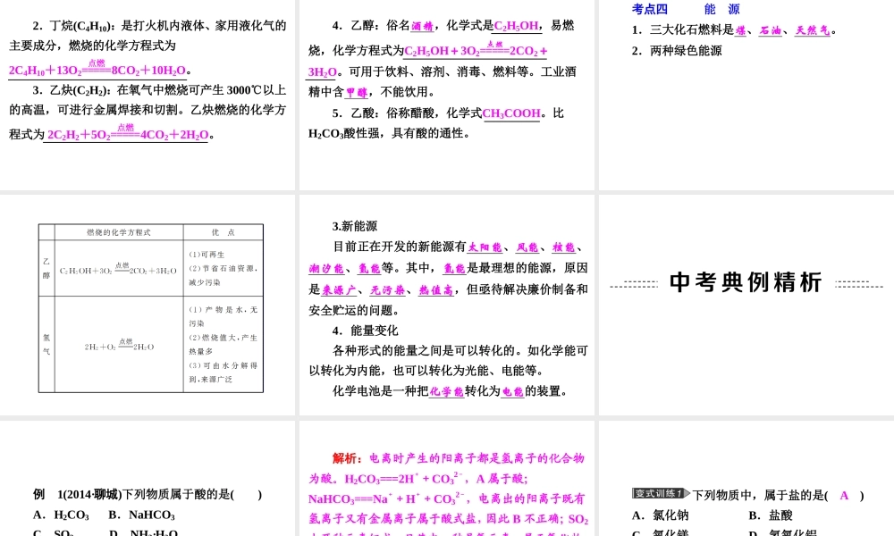 【中考备战策略】2015年中考科学总复习 专题35 常见的化合物一（考点知识梳理+中考典例精析+考点训练）课件 浙教版
