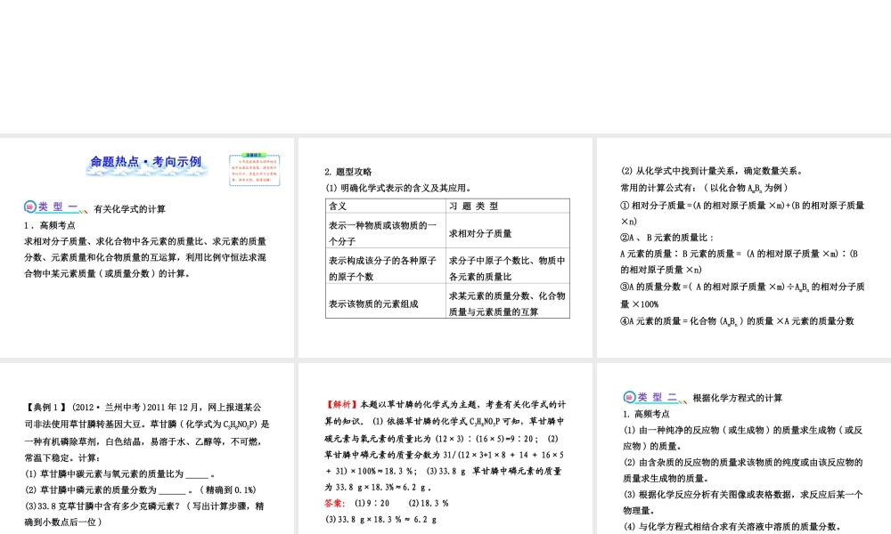 【全程复习方略】2013版中考化学 专项五 化学计算课件（含中考示例） 新人教版