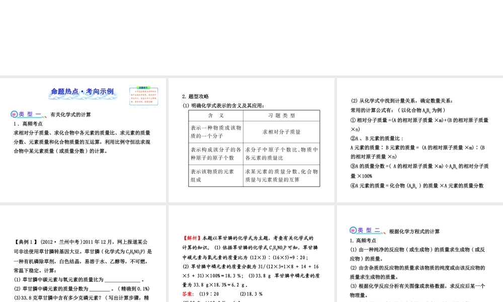 【全程复习方略】2013版中考化学 专项五 化学计算配套课件 沪教版