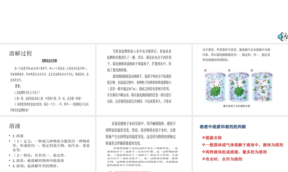 【倍速课时学练】2014九年级化学上册《3.1 溶液》课件1 （新版）鲁教版