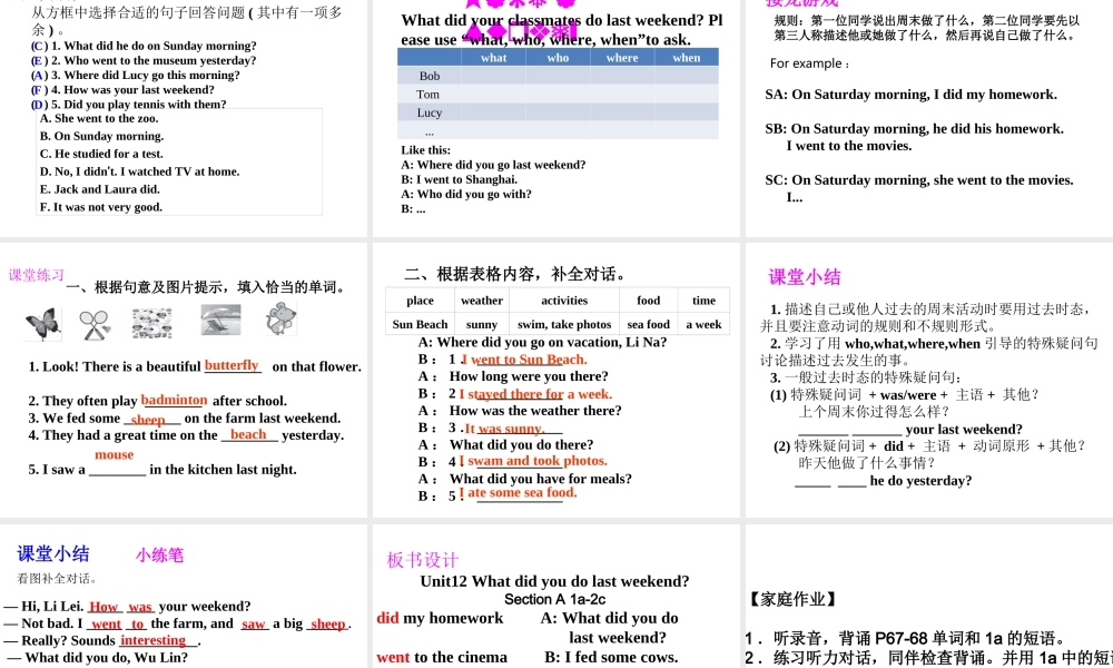 Unit 12 What did you do last weekend Period 1课件1