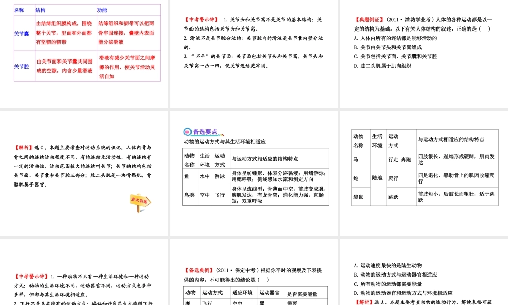 【全程复习方略】2013版中考生物 第15章 动物的运动配套课件 北师大版
