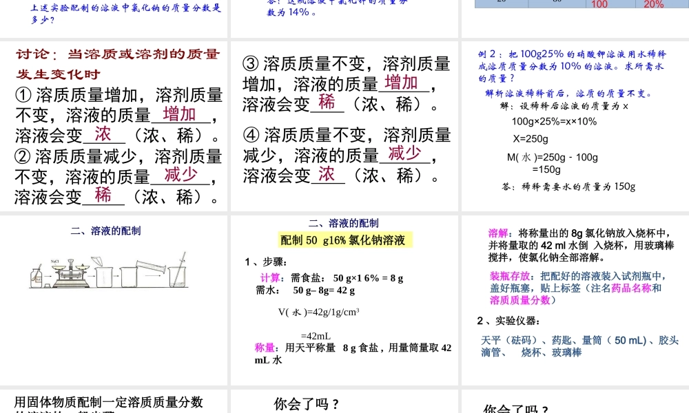 【倍速课时学练】2014九年级化学上册《3.2 溶液组成的定量表示》课件 （新版）鲁教版