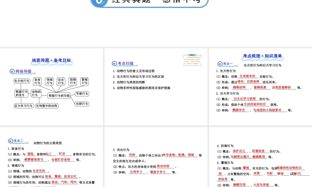 【全程复习方略】2013版中考生物 第16、17章 动物的行为 生物圈中的动物配套课件 北师大版