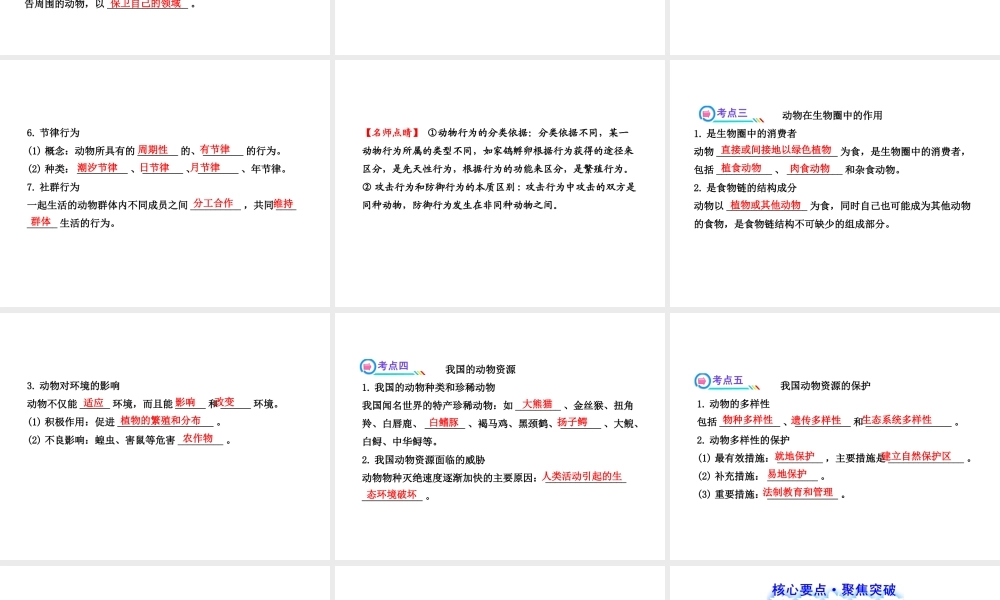 【全程复习方略】2013版中考生物 第16、17章 动物的行为 生物圈中的动物配套课件 北师大版