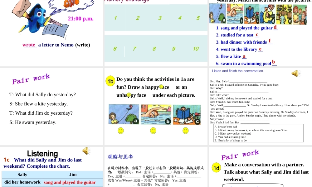 Unit 12 What did you do last weekend Period 3课件