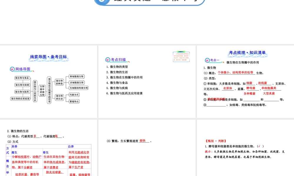 【全程复习方略】2013版中考生物 第18章 生物圈中的微生物配套课件 北师大版