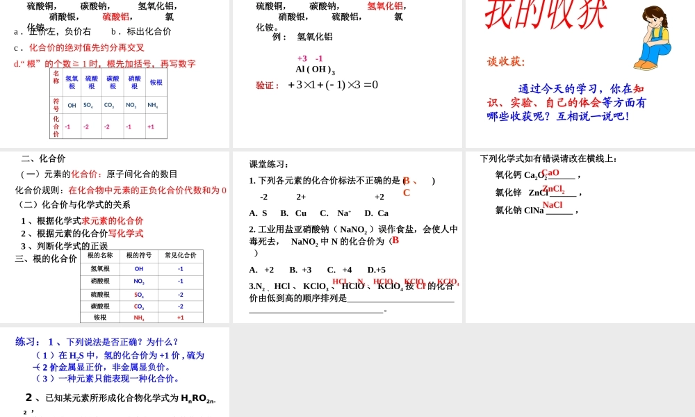 【倍速课时学练】2014九年级化学上册《4.2 物质组成的表示》课件2 （新版）鲁教版