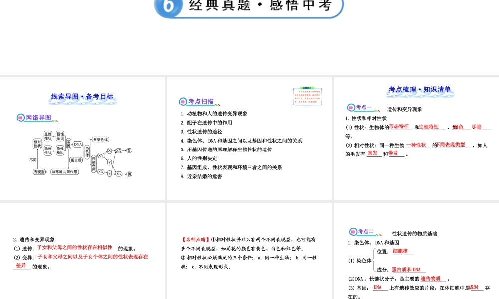 【全程复习方略】2013版中考生物 第20章 生物的遗传和变异配套课件 北师大版
