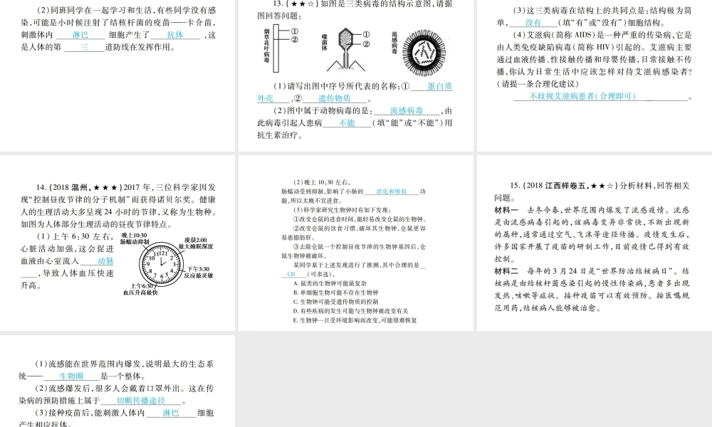PK中考（江西专用）中考生物 专项提升突破篇 专项七 健康地生活课件-人教级全册生物课件