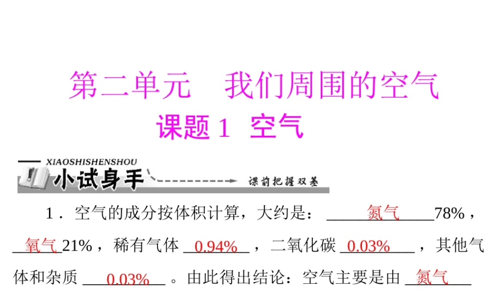 【优化课堂】2012年九年级化学 第二单元 课题1 空气课件 新人教版
