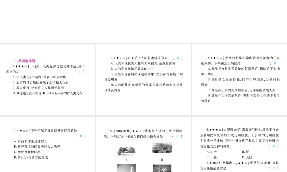 PK中考（江西专用）中考生物 专项提升突破篇 专项四 生物圈中的人课件-人教版初中九年级全册生物课件