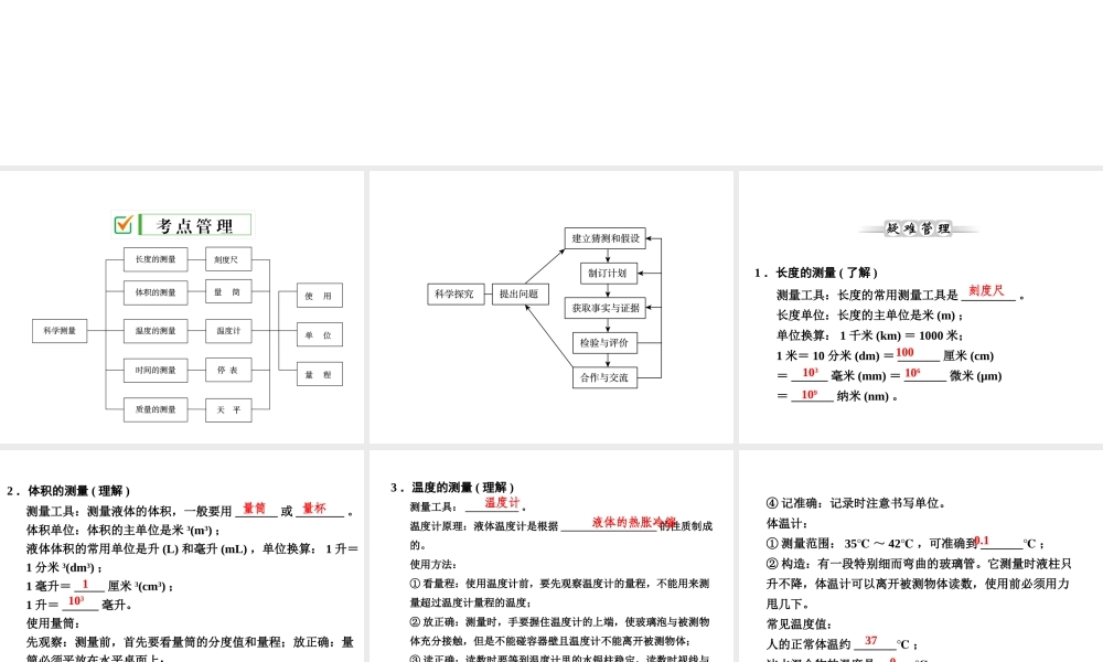 【全效学习 中考学练测】2014中考科学总复习 第1课时 科学探究与科学测量（考点管理+归类探究+易错警示+限时集训）课件 新人教版