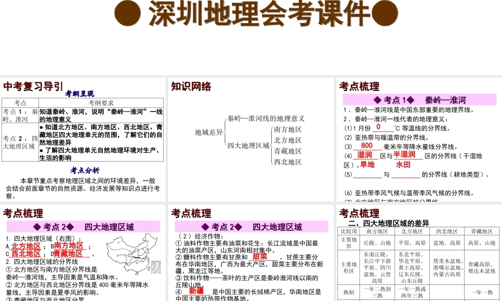 【中考宝典】（深圳地区专版）2014届中考地理 第十二章 地域差异会考课件 