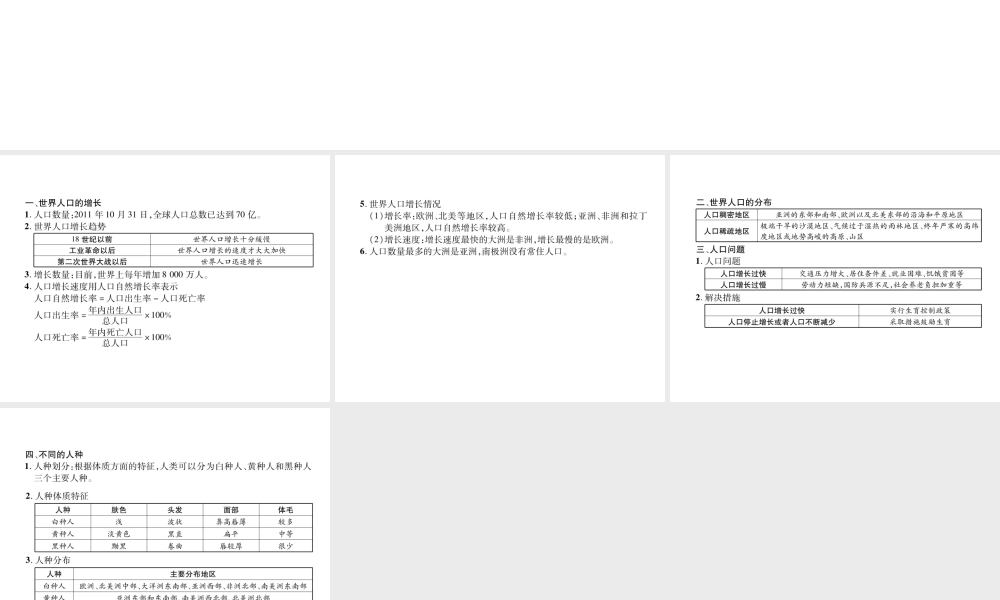 2018年七年级地理上册 第4章 第1节 人口与人种课件 （新版）新人教版