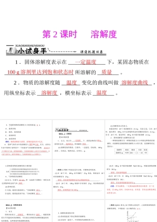 【优化课堂】2012年九年级化学 第九单元 课题2 第2课时 溶解度