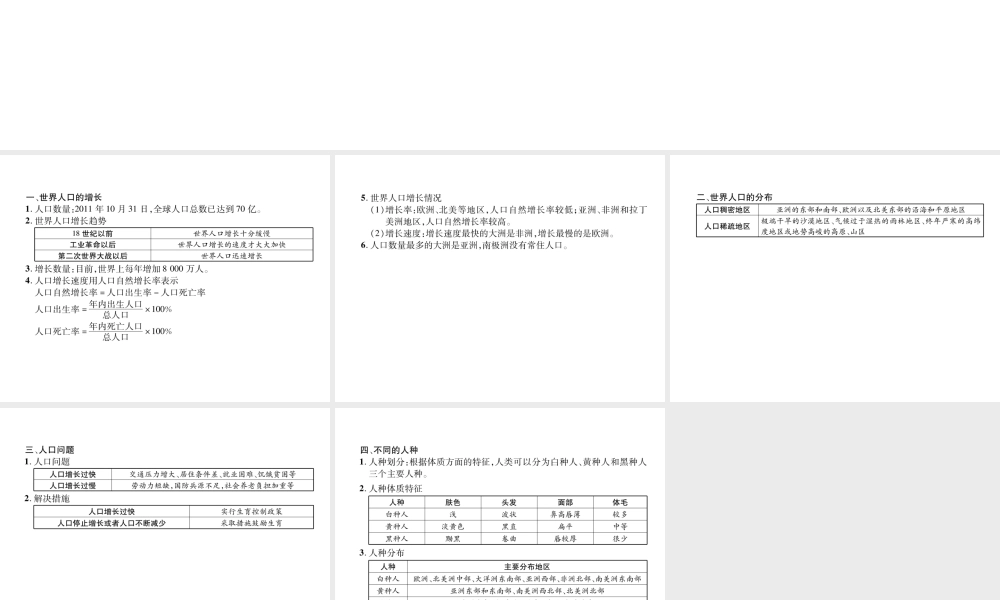 2018年七年级地理上册 第4章 第1节 人口与人种习题课件 （新版）新人教版