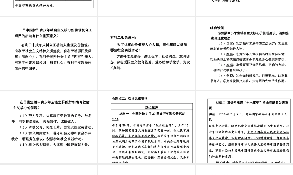 【中考面对面】安徽省2015届中考政治总复习 第二部分 热点专题突破 专题3 践行社会主义核心价值观推进精神文明建设课件 人民版
