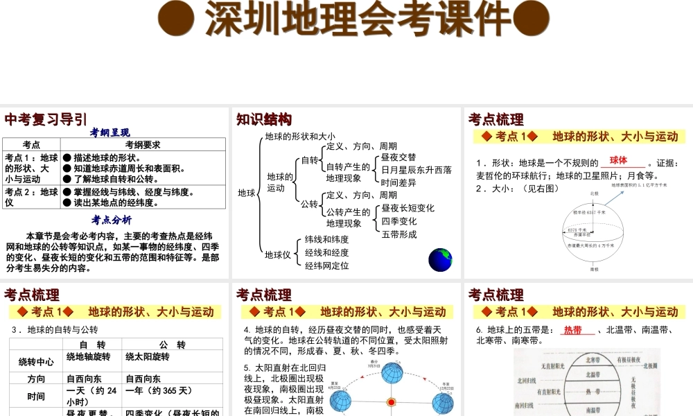 【中考宝典】（深圳地区专版）2014届中考地理 第一章 地球会考课件 