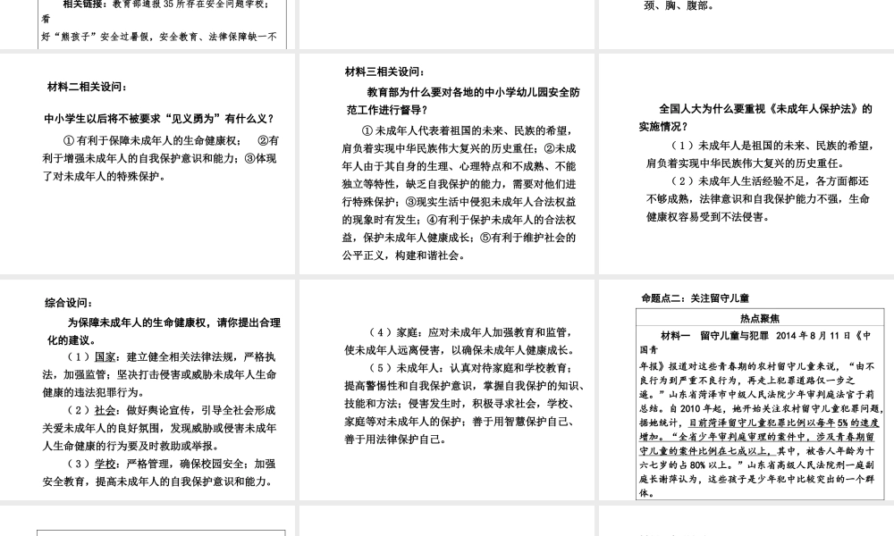 【中考面对面】安徽省2015届中考政治总复习 第二部分 热点专题突破 专题7 关注未成年人健康成长课件 人民版