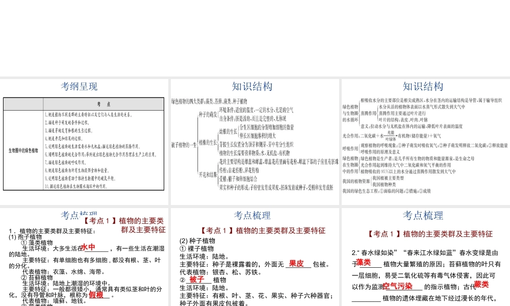 【中考宝典】（深圳地区专版）2014届中考生物 第三单元 生物圈中的绿色生物会考课件