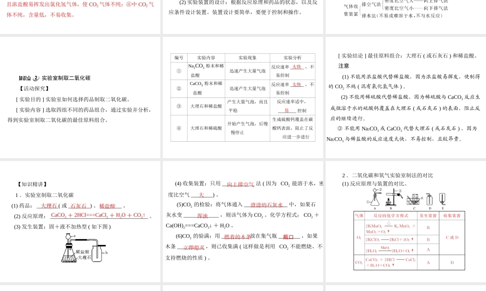 【优化课堂】2012年九年级化学 第六单元 课题2 二氧化碳制取的研究