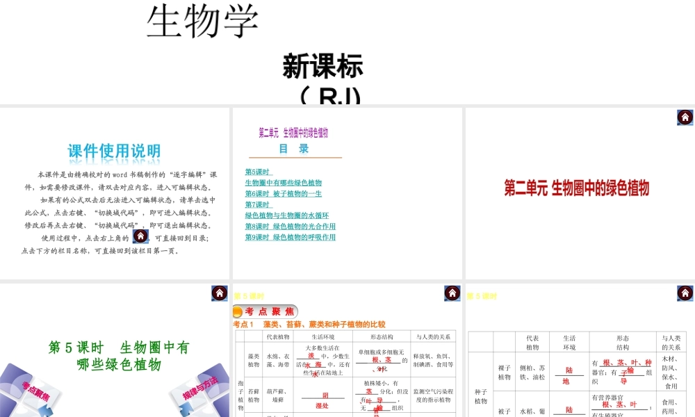 【中考复习方案】（包头）中考生物总复习 第二单元 生物圈中的绿色植物课件（考点聚焦+规律与方法） 新人教版