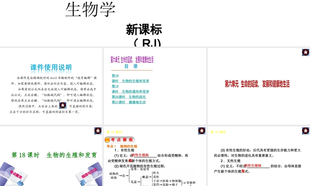 【中考复习方案】（包头）中考生物总复习 第六单元 生命的延续、发展和健康地生活课件（考点聚焦+规律与方法） 新人教版