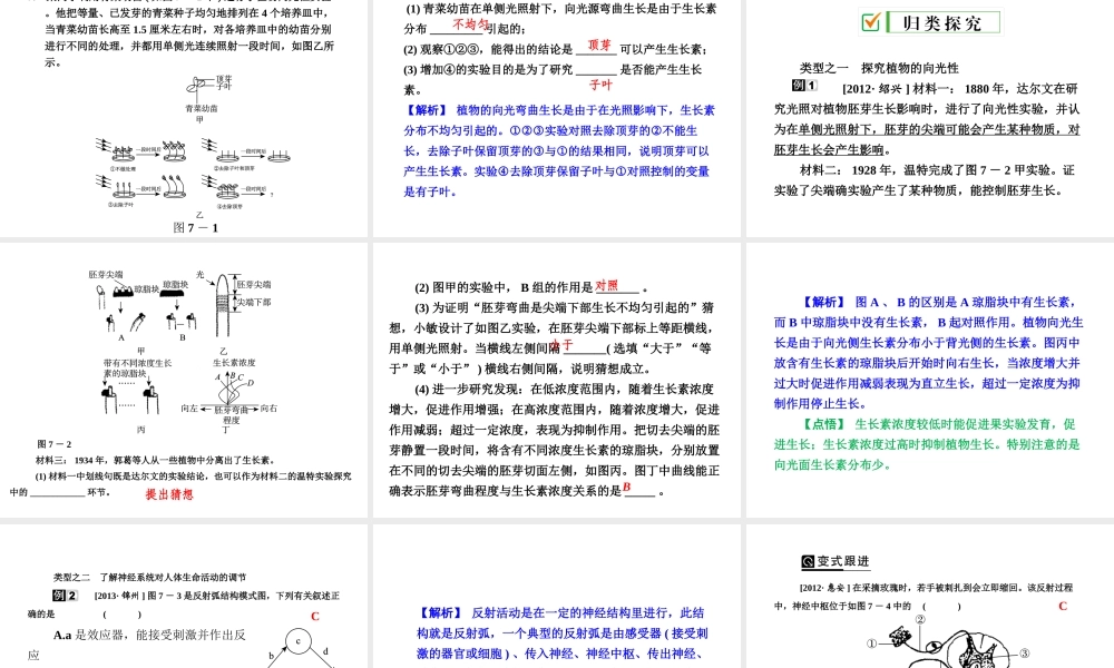 【全效学习 中考学练测】2014中考科学总复习 第7课时 生命活动的调节（考点管理+归类探究+易错警示+限时集训）课件 新人教版