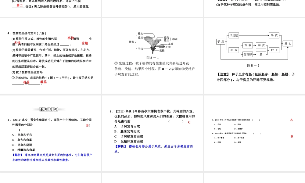 【全效学习 中考学练测】2014中考科学总复习 第8课时 生命的延续和进化（考点管理+归类探究+易错警示+限时集训）课件 新人教版