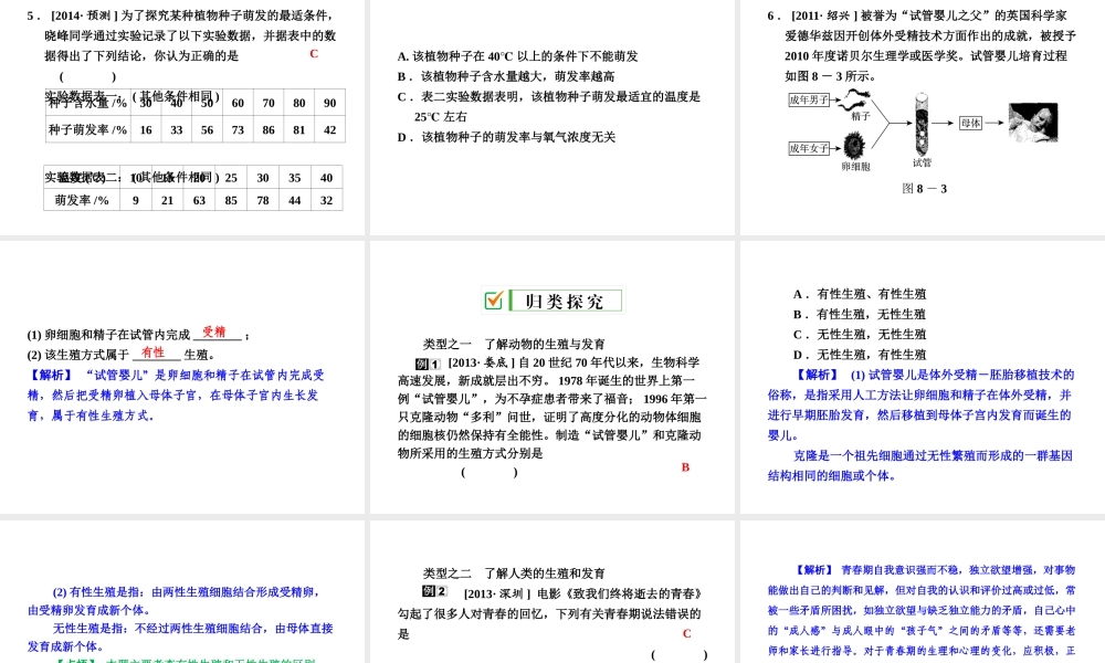 【全效学习 中考学练测】2014中考科学总复习 第8课时 生命的延续和进化（考点管理+归类探究+易错警示+限时集训）课件 新人教版