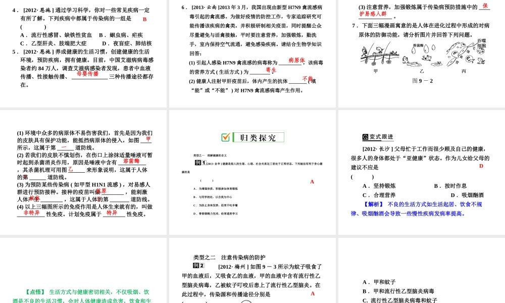【全效学习 中考学练测】2014中考科学总复习 第9课时 人的健康与环境（考点管理+归类探究+易错警示+限时集训）课件 新人教版