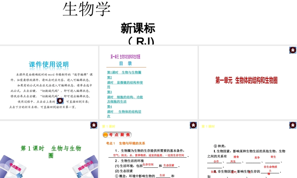 【中考复习方案】（包头）中考生物总复习 第一单元 生物体的结构和生物圈课件（考点聚焦+规律与方法） 新人教版