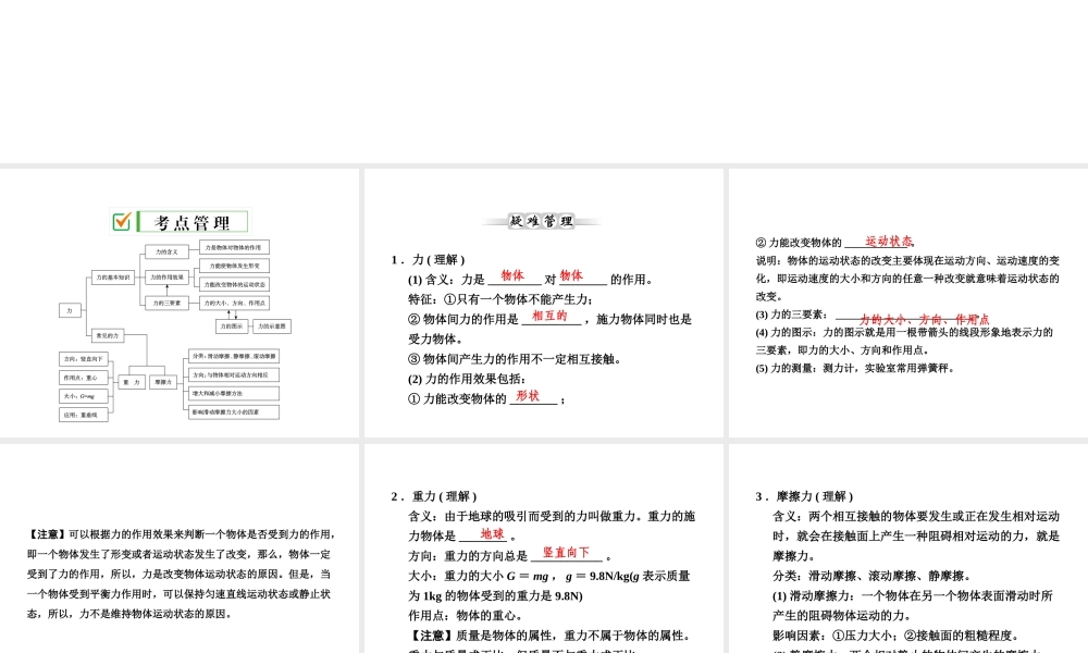 【全效学习 中考学练测】2014中考科学总复习 第10课时 力（考点管理+归类探究+易错警示+限时集训）课件 新人教版