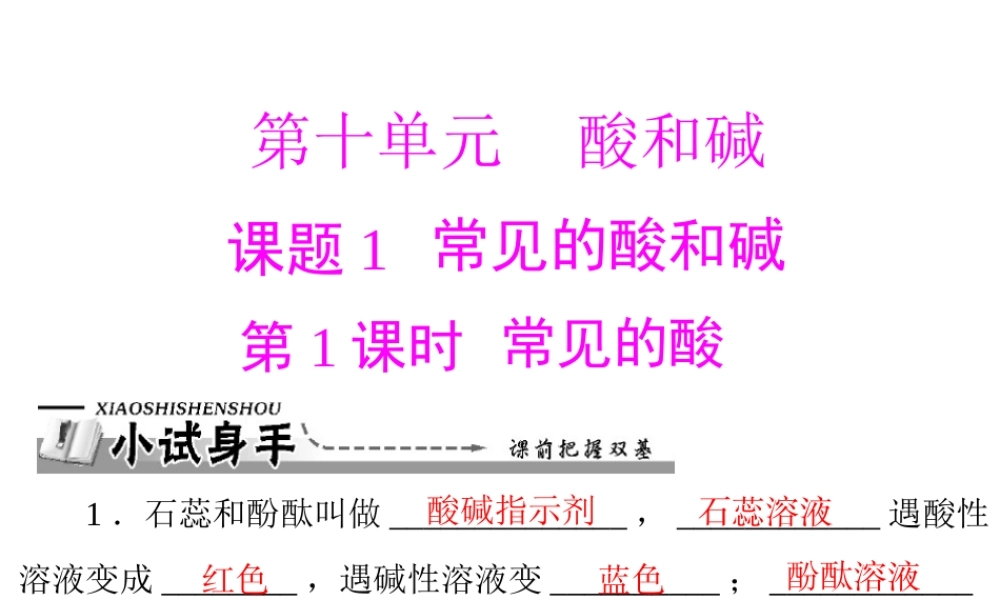 【优化课堂】2012年九年级化学 第十单元 课题1 第1课时 常见的酸