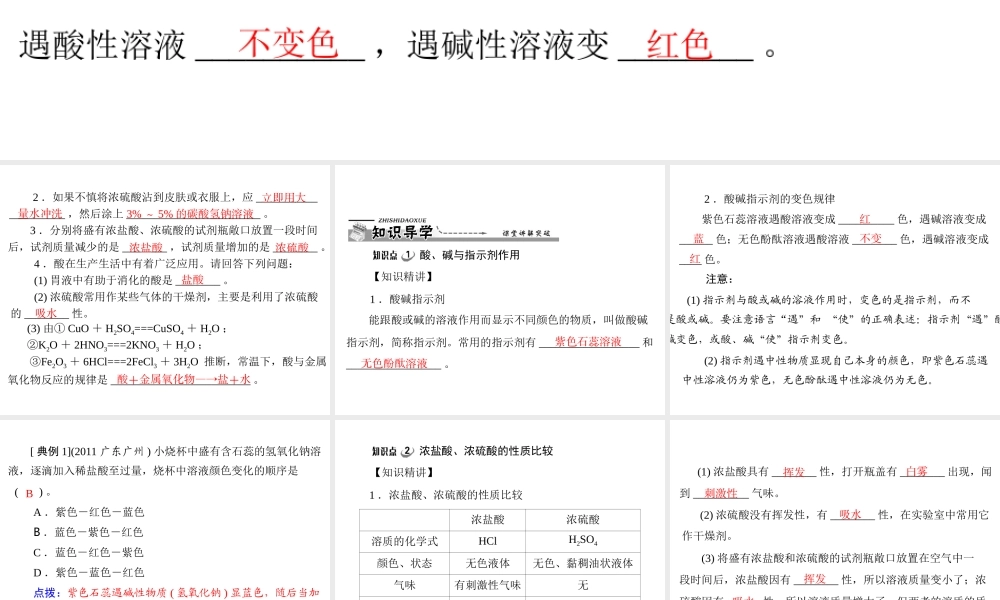 【优化课堂】2012年九年级化学 第十单元 课题1 第1课时 常见的酸