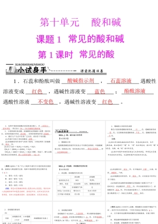 【优化课堂】2012年九年级化学 第十单元 课题1 第1课时 常见的酸