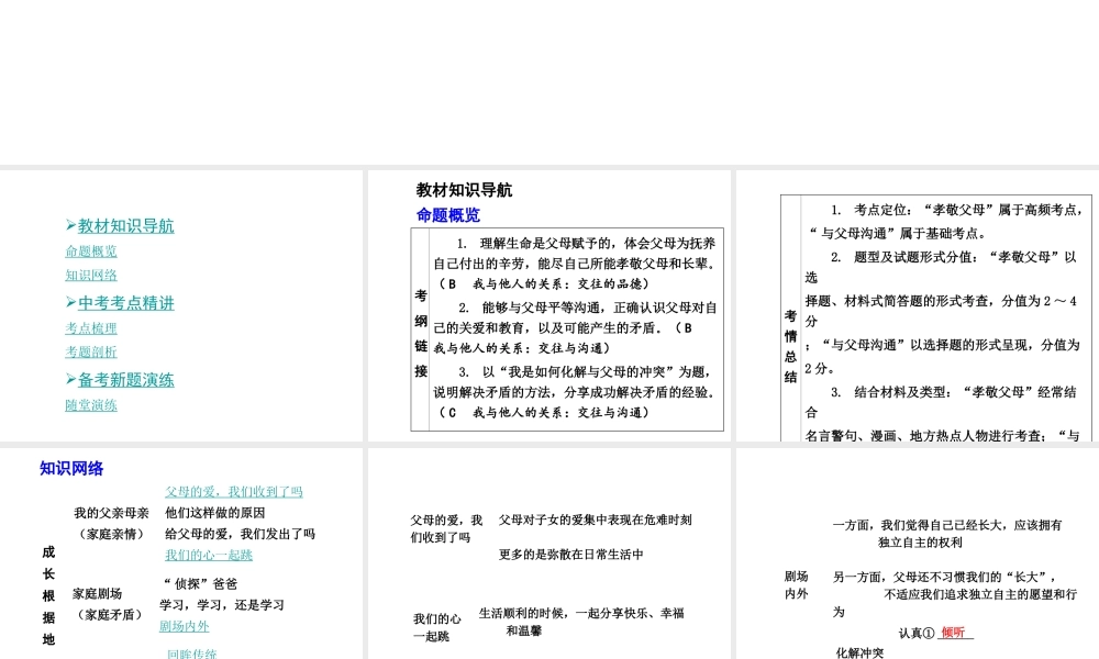 【中考面对面】安徽省2015届中考政治总复习 第一部分 教材知识梳理 八上 第一单元 成长根据地课件 人民版