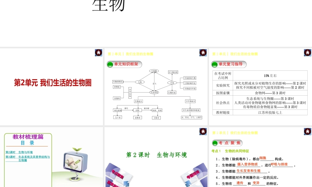 【中考复习方案】（淮安）2015中考生物教材梳理 第2单元 我们生活的生物圈课件