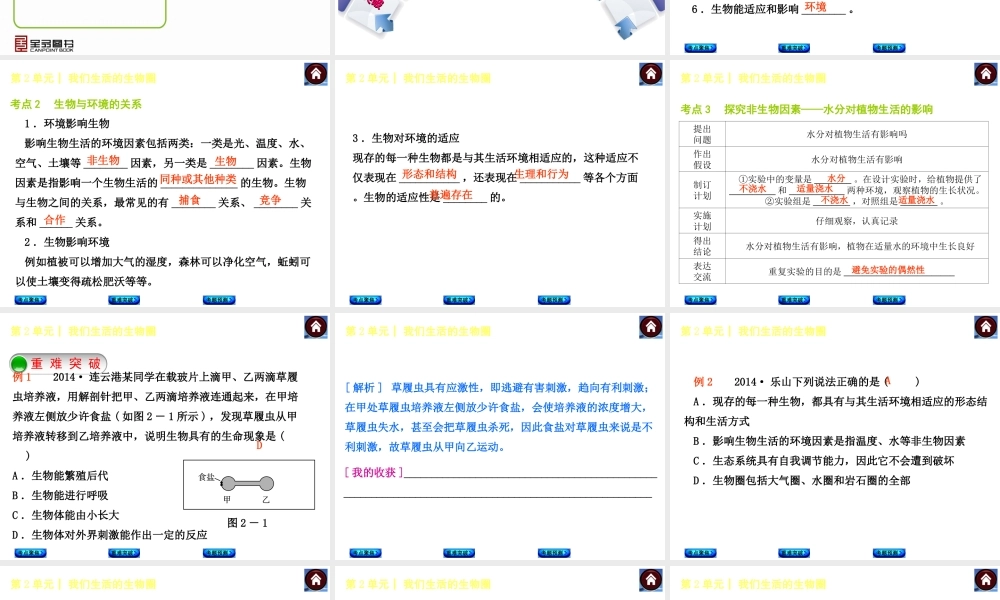【中考复习方案】（淮安）2015中考生物教材梳理 第2单元 我们生活的生物圈课件