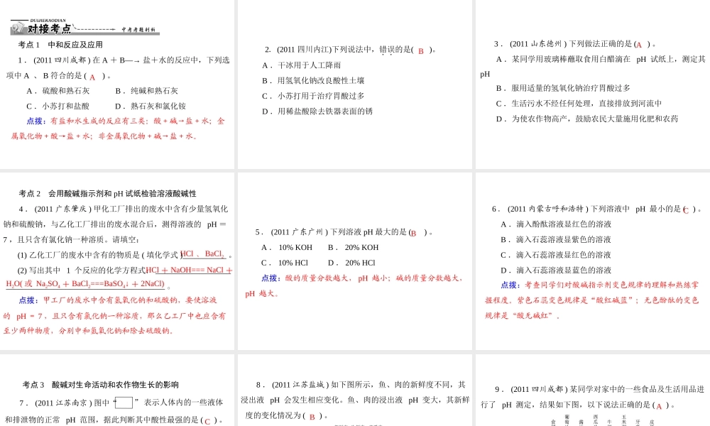 【优化课堂】2012年九年级化学 第十单元 课题2 酸和碱的中和反应