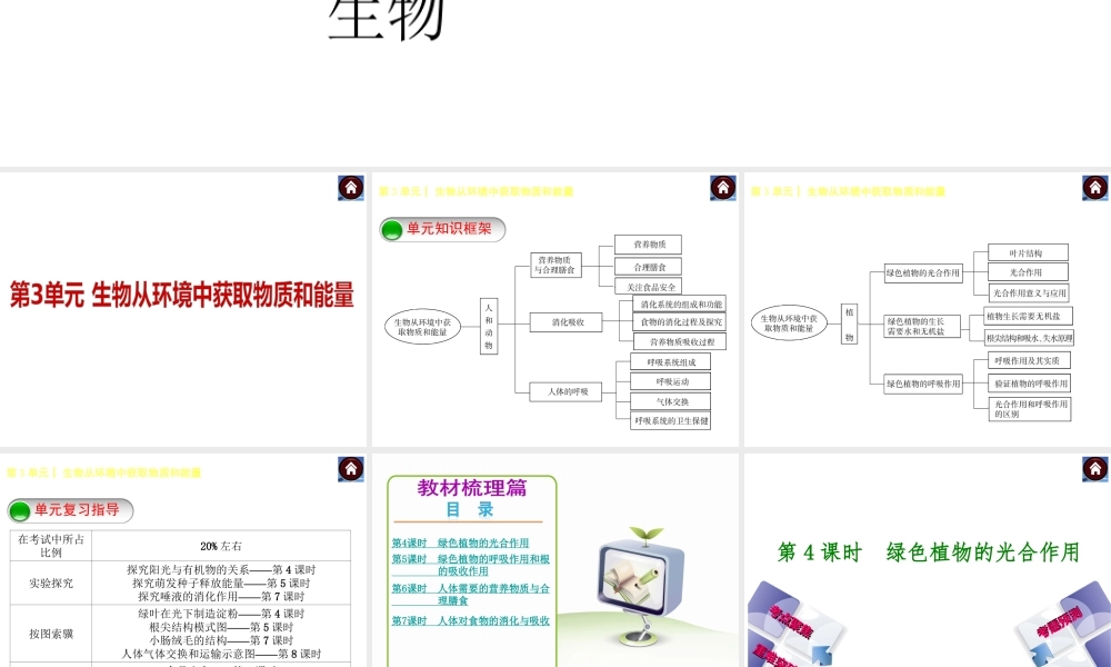 【中考复习方案】（淮安）2015中考生物教材梳理 第3单元 生物从环境中获取物质和能量课件