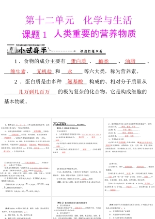 【优化课堂】2012年九年级化学 第十二单元 课题1 人类重要的营养物质